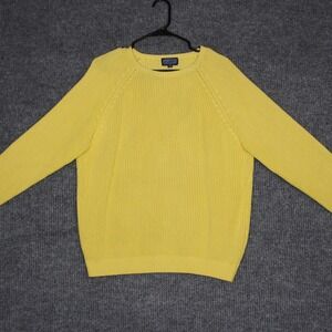 VTG Lands End Womens Yellow Crew Neck Long Sleeve Cotton Knit Sweater Size Large